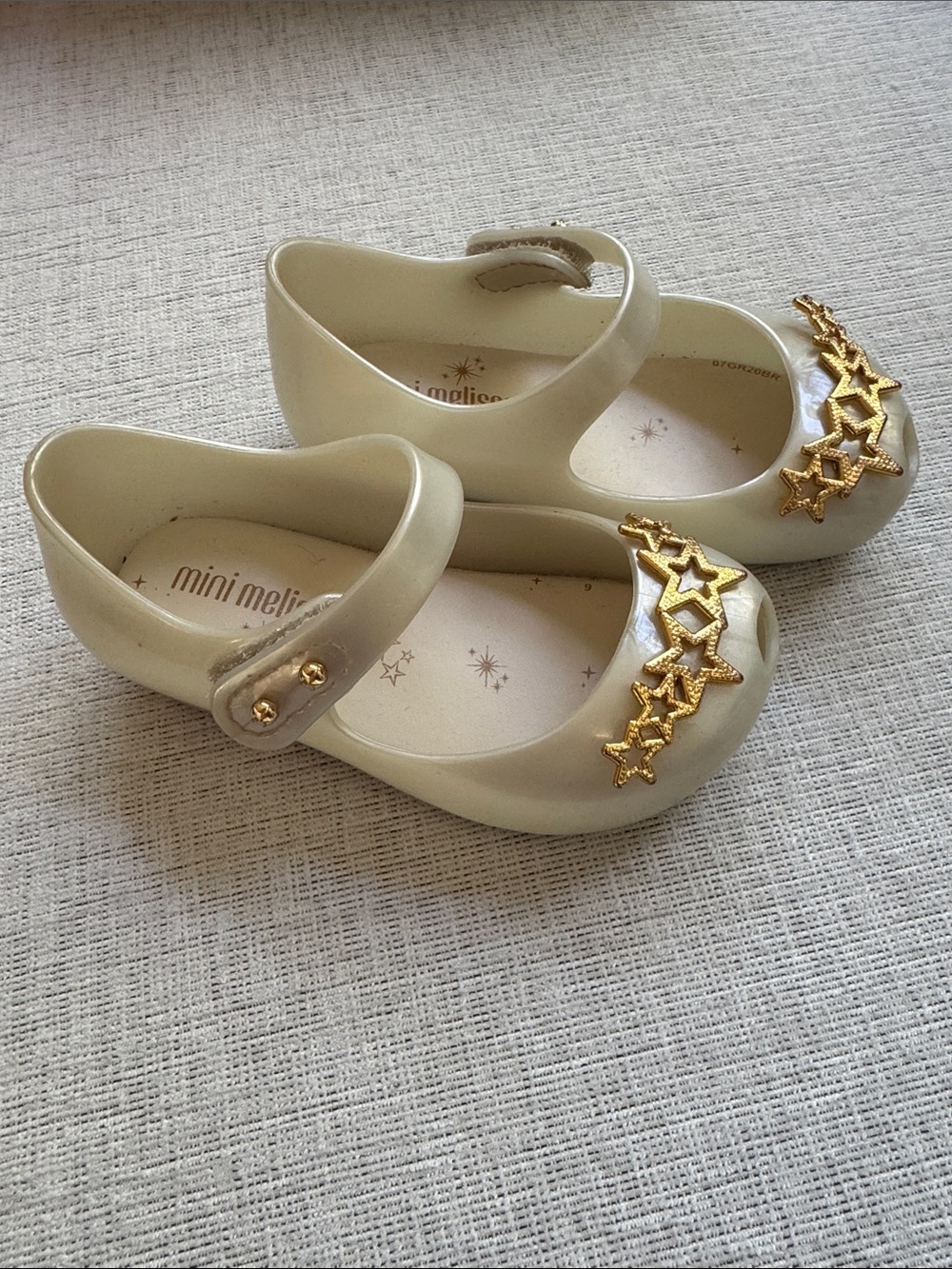 Mini Melissa Cream/Iridescent Mary Janes with Gold Star Trim